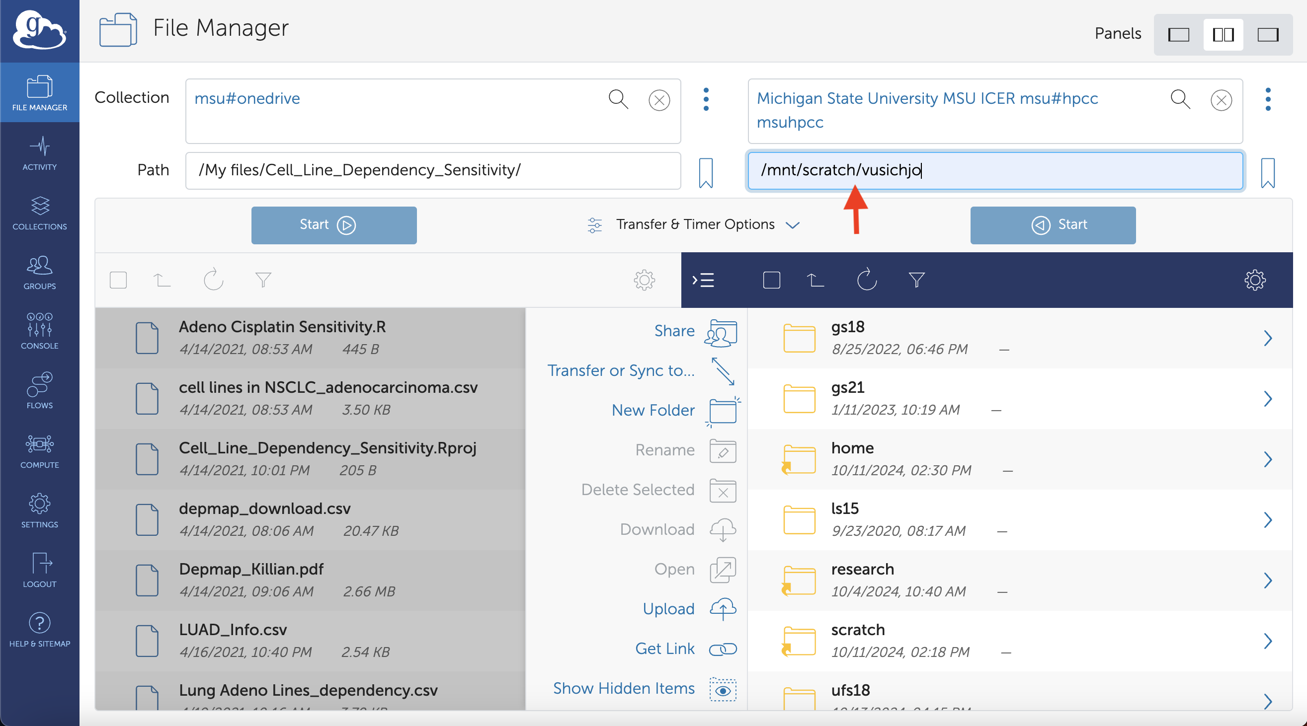 Specify Destination Path on HPCC