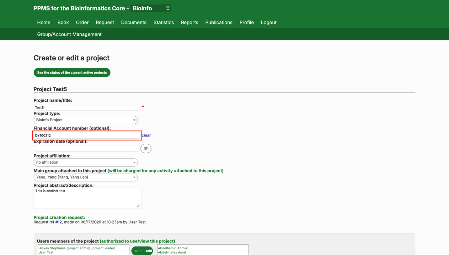 Financial Account number field