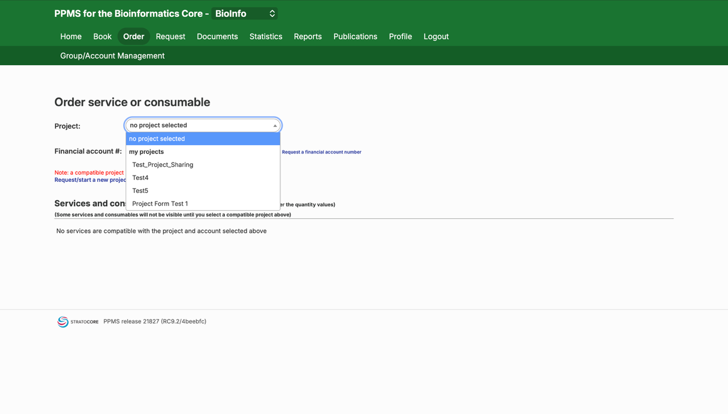 Project drop-down menu
