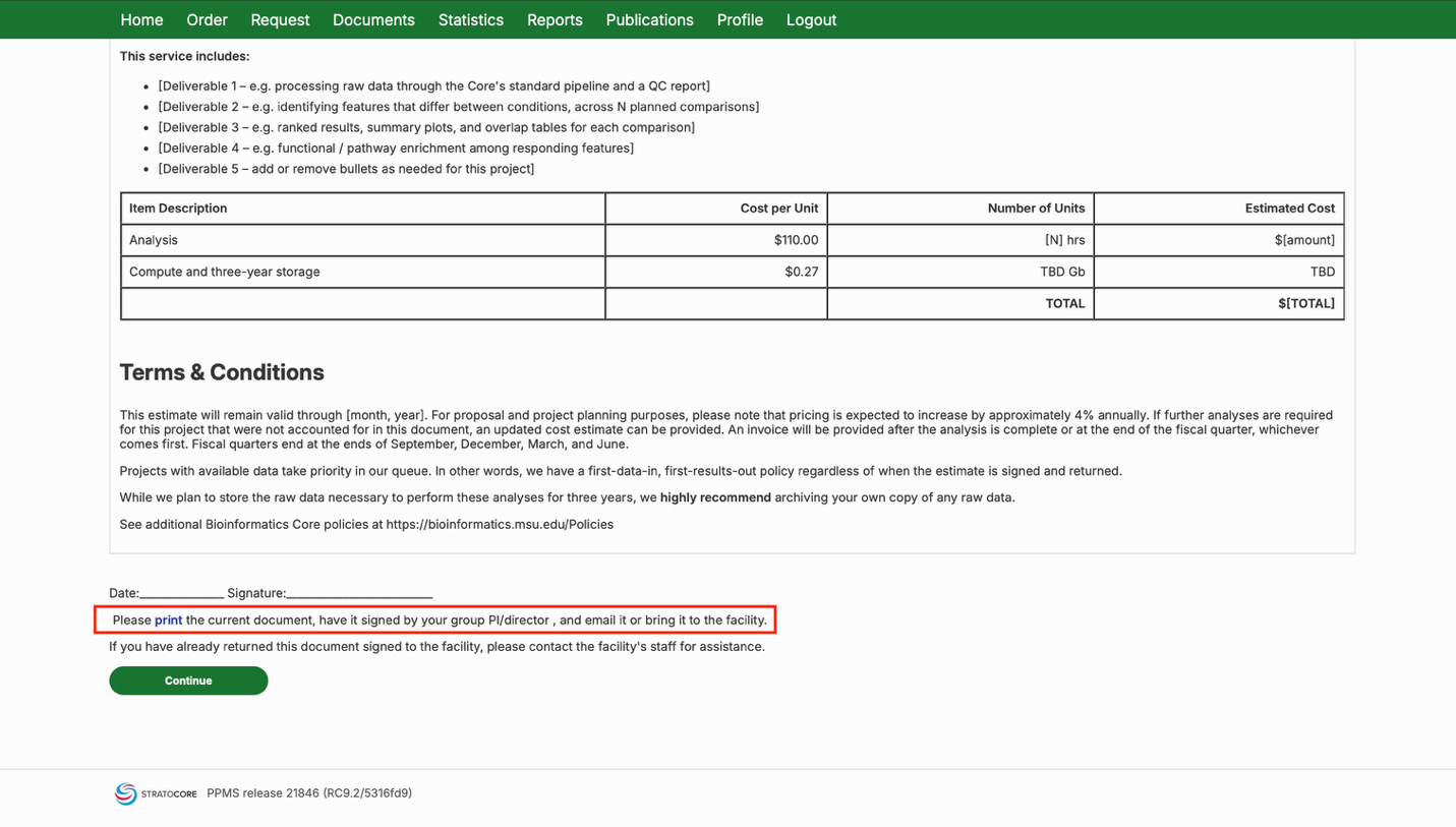 Print link at the bottom of the document