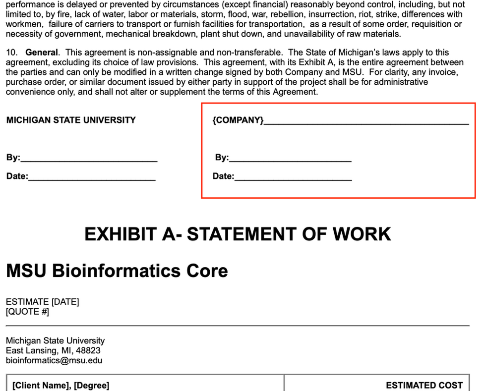 Signature block before the Statement of Work